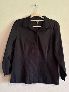 NWT Eileen Fisher Stretch Linen Classic Collar Shirt Women’s Medium Black